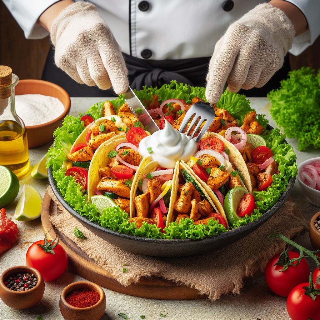 Loaded Chicken Taco Salad – A vibrant, delicious mix of fresh ingredients topped with creamy lime cilantro dressing.