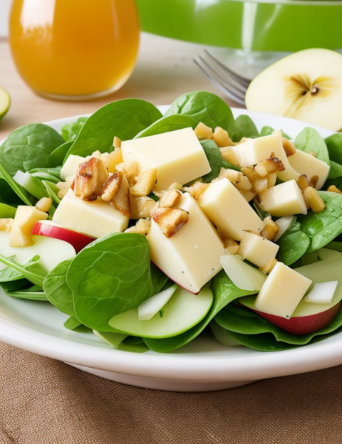 Apple, White Cheddar, and Spinach Salad with Honey-Apple Cider Vinaigrette