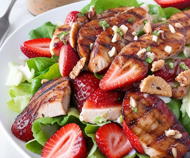 Strawberry Pecan Grilled Chicken Salad with Pecan Butter Vinaigrette